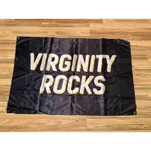 Danny Duncan Virginity Rocks Tapestry Banner Flag Black White Yellow Spell Out